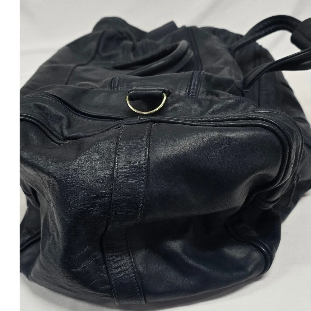 Harley Davidson Navy Blue Leather Duffle Bag Embroidered WingLogo Travel Luggage